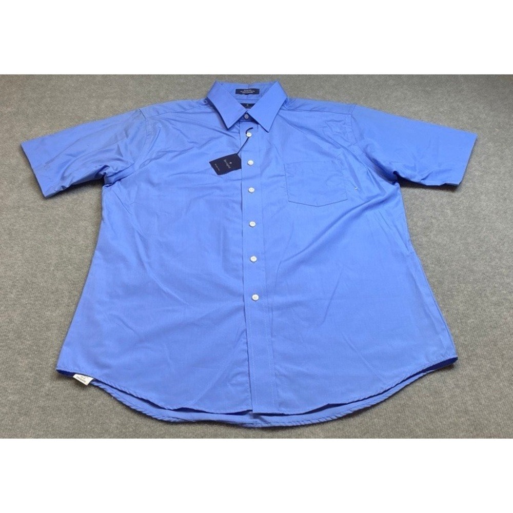 NWT Barrington Button Down Shirt Mens 16.5 Blue Short Sleeve Wrinkle Free Solid